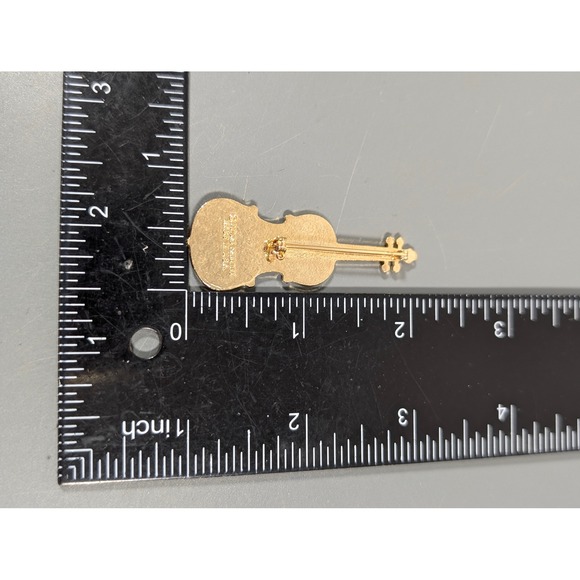 Vintage Brown Enamel Cello Double Bass Brooch Pin Made in USA Music - Picture 5 of 6